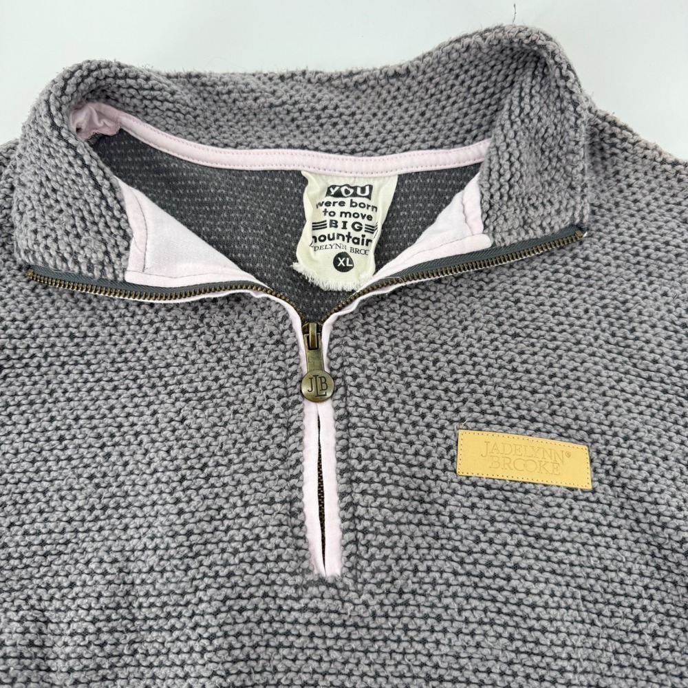 JADELYNN BROOKE Gray Knit Quarter Zip Pullover Sweatshirt with pink trim XL